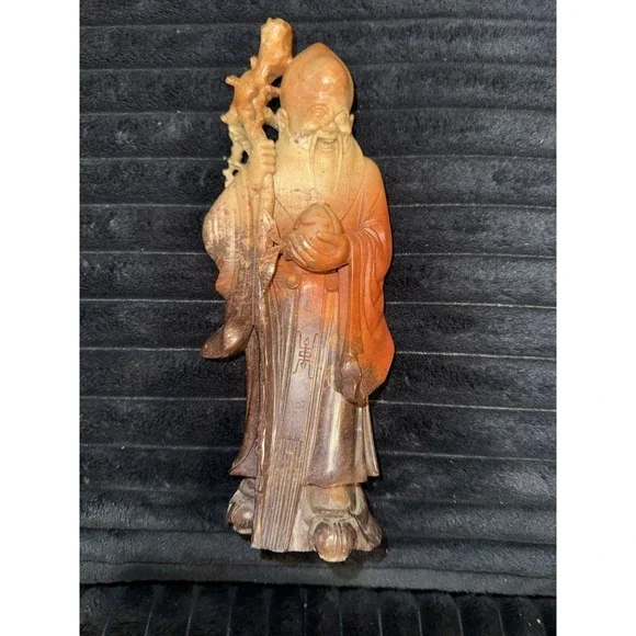 Chinese Soapstone Statue Carving Shou Lao God of Longevity Figurine 9.5" - Picture 1 of 10